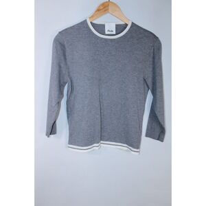 Allude Women's Medium Gray White Cotton Cashmere Blend Sweater